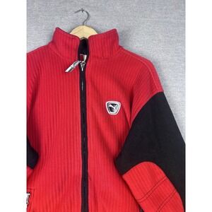 Vintage Puma Fleece Jacket Red Black Full Zip Ribbed Texture Mens Large